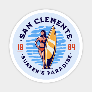 Vintage San Clemente, California Surfer's Paradise // Retro Surfing 1980s Badge B Magnet